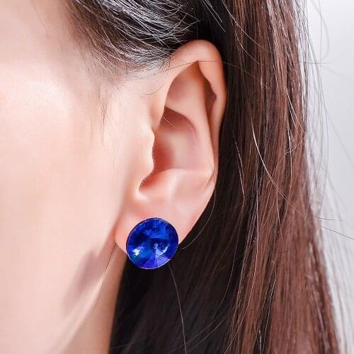 Elegant 7 Colors Big Circle Crystal Stud Earrings For Women Round Rhinestone Piercing Brincos Oorbellen Wedding Party Jewelry