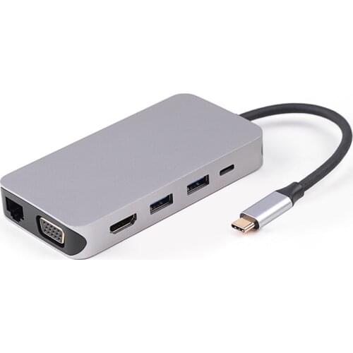 USB-C HUB Type-C To RJ45/VGA/HDMI/HUB/PD/Audio 10in1 Supports Ten-in-one Multi-function Docking Station with Same Display