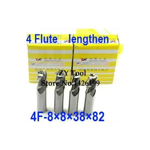 High Quality 5pcs Extended End Mill 8mm Four 4 Flute HSS & Aluminium End Mill Cutter CNC Bit,8*8*38*82mm