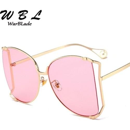 WarBLade 2019 Oversize Half Frame Women Classic Butterfly Sunglasses Pearl Decoration Fashion Ladies Gradient Lens Shades