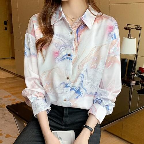 Fashion Tie dye print ladies shirts Womens Blouses 2021 Spring Autumn Long Sleeve Shirts Tops Blusas Mujer