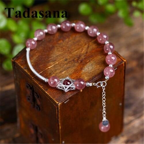 Women Bracelet 925 Silver Jewelry Stone Bracelet Rock Crystal Strawberry Quartz Beads Luck With The Opposite Sex Gift Wholesale