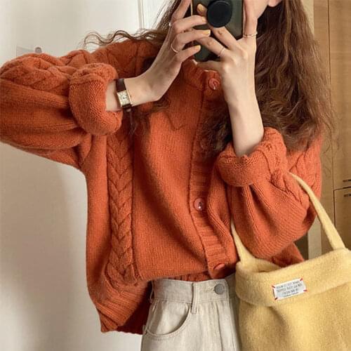 Women Autumn New O Neck Single Breasted Sweater Cardigan Casual Loose Short Sweater Sweet Long Sleeve Knitting Jumpers Top Q732