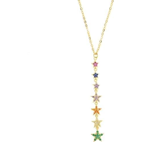 Rainbow star charm link chain choker statement necklaces for women Christmas gift colorful cz geometric simple fashion jewelry