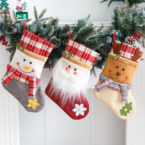 1 Pcs 38x26 cm Large linen Christmas Stockings 2020 Christmas Candy Gift Hanging Storage Bags For Christmas Party Decoration
