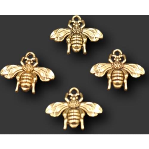 20pcs Antique Gold Color 3D Bee Pendant Retro Bracelet Earrings Metal Accessories DIY Charm Jewelry Crafts Making P692