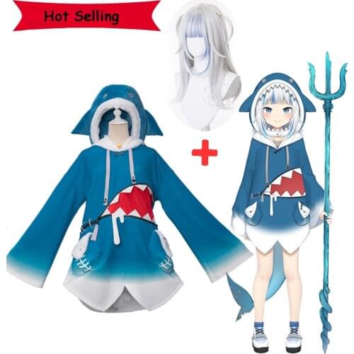 2021 VTuber Hololive Gawr Gura Costume Shark Suit Gawr Gura Cosplay Wig Hoodies Hat Tail Woman Kawaii Shark Girl Carnival Party