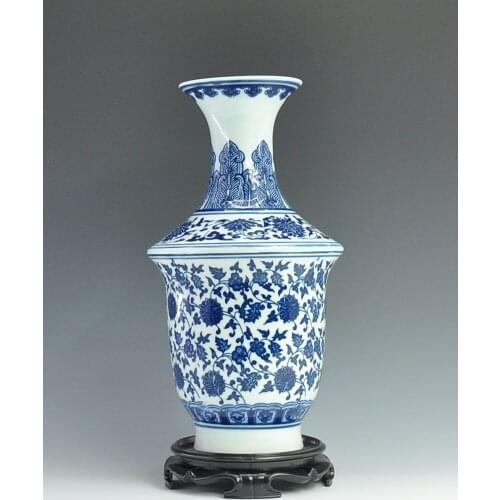 Antique Qing Qianlong Mark Chinese Blue And White Ceramic Porcelain Vase