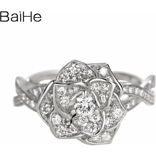 BAIHE Solid 14K White Gold 0.56ct H/SI-SI3 Natural Diamonds Engagement Wedding Trendy Fine Jewelry Beautiful flower diamond Ring