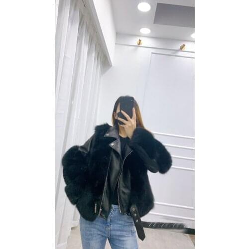 New Genuine real natural fox fur coat with sheep skin fashion warm winter waistcoats jacket