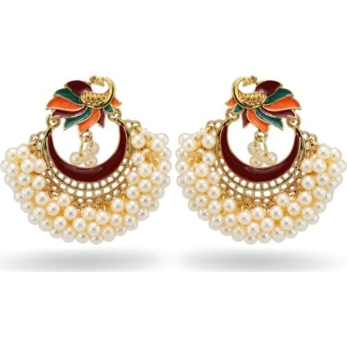 Bollywood Ethnic Bridal Bride Kundan Jhumka Jhumki Indian Bahubali Drop Earrings N84D