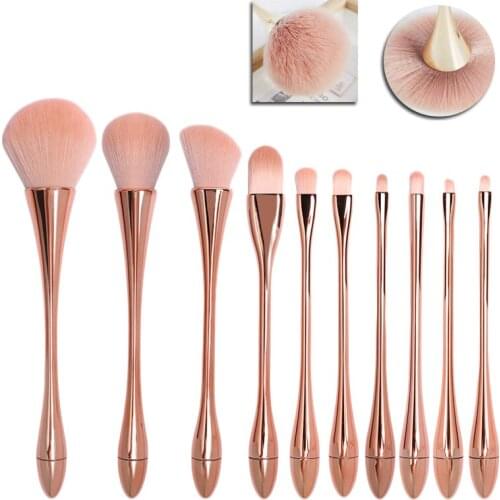 Brand 10 Colors 10 Pcs Beauty Make up Brushes Set Plastic Handle Nylon Fiber Brushes Rose Gold Blush Eyeshadow Lip Makeup Tool