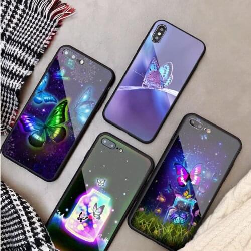 Butterfly Tempered Glass Phone Case For iphone 12 11 Pro Max 5 6 7 8 X XS XR XSMax Shell 12Pro Max Cover Shell