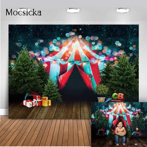 Circus Birthday Photography backdrop Glitter bokeh Wooden Floor Photo Background Studio Children Birthday Photocall Pine Forest