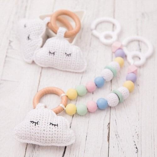 Baby Pacifier Chain Toys Wooden Pram Clip Baby Pram Silicone Bead Pacifier Chain Chewable Rattle Baby Wooden Teether Cart chain
