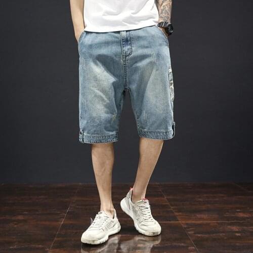 2021 Summer Denim Shorts Mens Knee Length Short Jean Japanese Style Loose Large Size Summer Casual High Quality Men Short Jeans