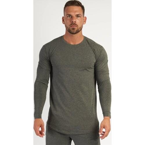 Mens Running T-shirt Cotton Full Sleeve Mens Autumn Tshirts Male Gym Bodybuilding Tee Shirts Casual T Shirt For Man Sportswear