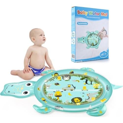 Tummy Time Play Mat Inflatable Baby Water Mat Crocodile Type Infant Baby Mat Fun Activity Play Toddlers Toys for 3-12 Months