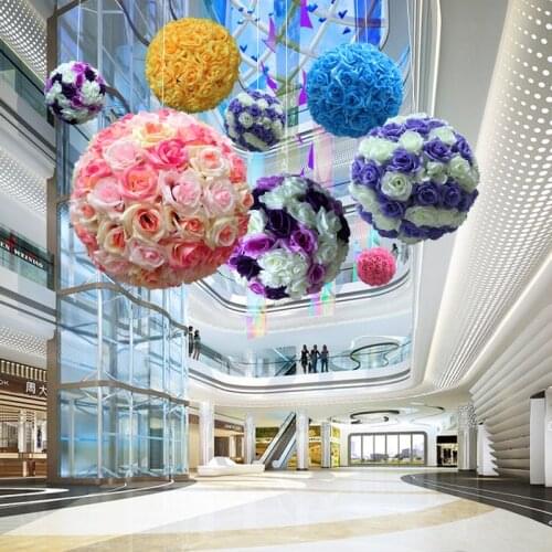 Artificial Rose Silk Flowers Ball 20 cm Hanging Curling Encryption Kissing Balls For Wedding Party Decorations Supplies