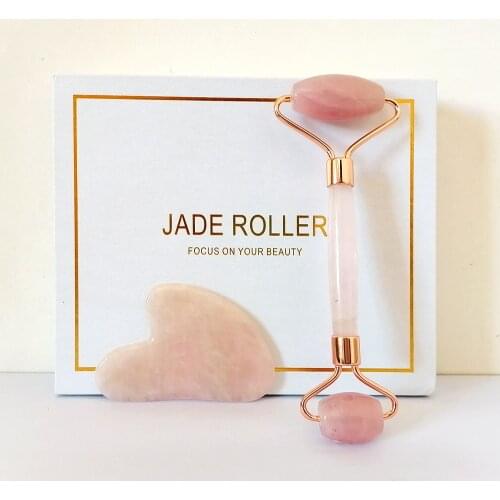 Jade Roller Face Massager Slimmer Lift Rose Quartz Natural Stone Gua Sha Wrinkle Double Chin Remover Health Beauty Skincare Tool