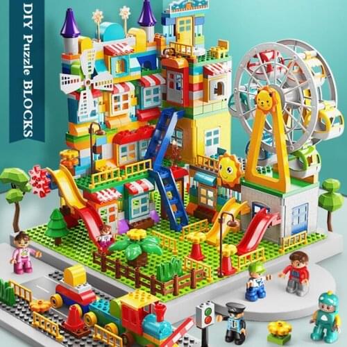 Ferris wheel building blocks Slide Building Blocks House Roof Big Particle Assembly Blocks Plastic Castle DIY Bricks Gift