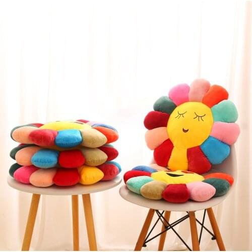 Sunflower Round Shape Chair Waist Cushion PP Cotton Core Short Plush Tatami Cushion Pillow Home Decoration Soft Sofa Cushion