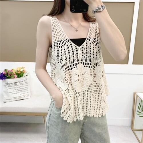 Lace Shirt Tank Tops Women Sleeveless Hollow Out Travel Tunic Ethnic Camiseta Tirantes Mujer Thailand Hawaii Women Camisole