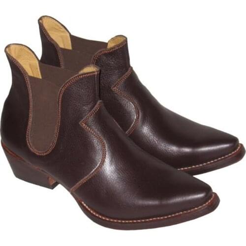 100% Cow Genuine Leather Boots Men Pointed Toe Slip on 3.5cm High Heels Western Cowboy Men Boots Ankle Punk Rock Botas Militares