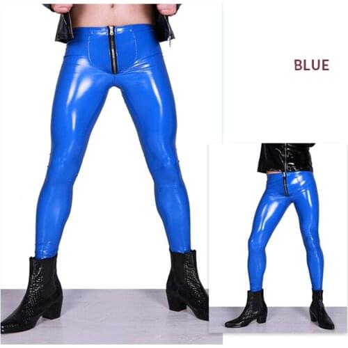 Mens Sexy PU Leather Extoic Bright Elastic Tight Adult Gay Man Glossy Pants