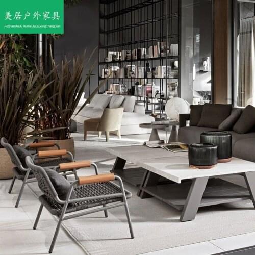 Outdoor rattan chair leisure sofa balcony furniture courtyard villa model garden tea table combination