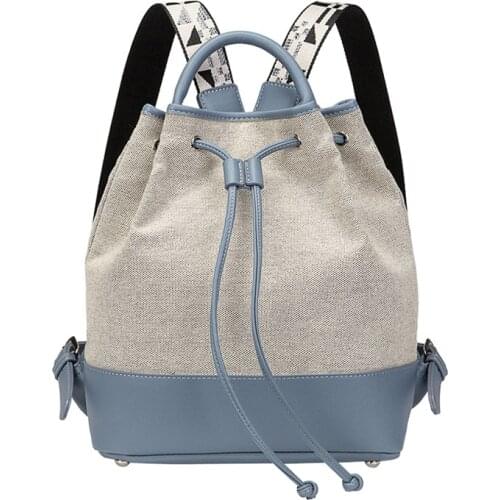 2020 New Canvas Ladies Bucket Backpack Multifunction Fashion Travel Bag Large Capacity Contrast Color Womens String School Ba