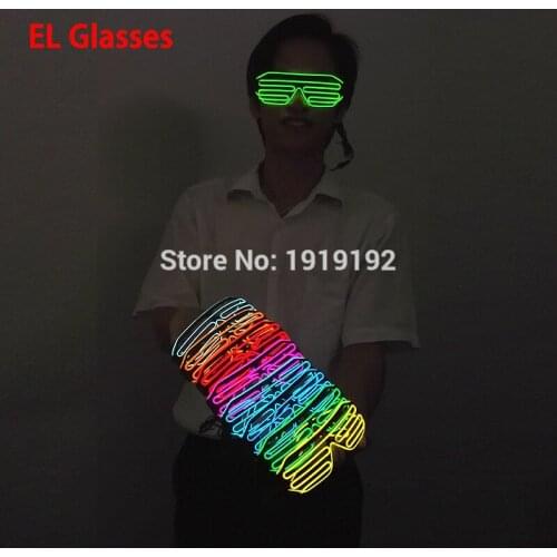 Ten colors option el glasses El Wire Fashion Neon LED Light Up Shutter Shaped Glasses Rave Costume Party By 3V Steady on Driver