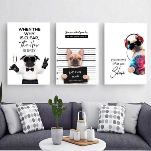 Lovely Dog Picture Home Decor Nordic Canvas Painting Wall Art Print Creative Animal Letter Quote Poster for Modern Living Room