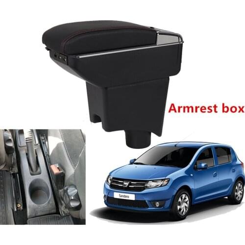 For Renault Sandero Armrest box central Store content Sandero armrest box with cup holder ashtray with USB interface