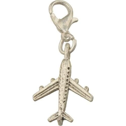 Charms with clasps diy keychains handbag suspension silver tone 38mm airplane solid metal fashion jewelery accessories 35pcs/lot