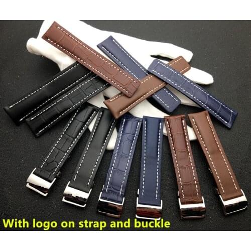 Brand Genuine Leather watchband Watch Band Black Brown Blue Soft Watchbands for Breitling strap Man 22mm 24mm with Tools logo on