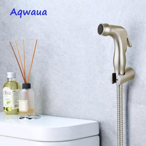 Aqwaua Toilet Bidet Hand Sprayer Brushed Nickel Shower Head Shattaf Hygienic Shut off Sprayer Accessories for Bathroom