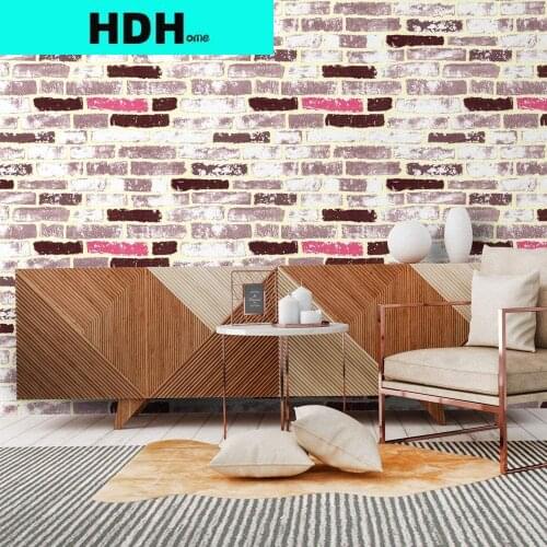 HDHome Self-Adhesive Wallpaper Stone Wallpaper Peel & Stick Wallpaper Red Gray White Brick Stitching Vinyl Wallpaper Waterproof