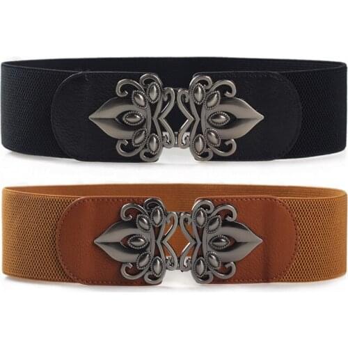 Wide Elastic Waist Belts Womens Dress Coat Cinch Strap Vintage Metal Buckle Stylish Belt