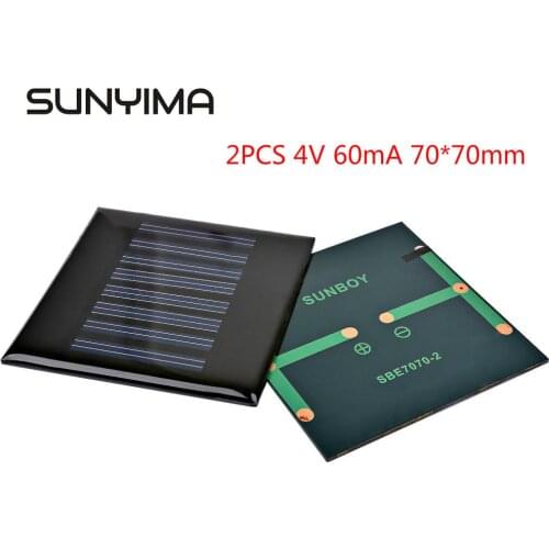 SUNYIMA 2PCS Portable Solar Panels 70*70mm 4V 60mA Sun Charger For DIY Solar Chargeur Solaire DIY