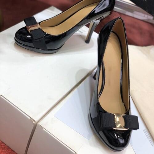 Women Sandals Shoes Patent Leather Genuine Sheepkin Comfortable Breathable Fashion Pumps Round Toe High Heel 10CM db020