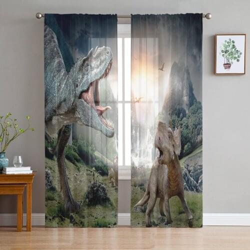 Ancient Dinosaur Woods Window Treatment Tulle Modern Sheer Curtains for Kitchen Living Room the Bedroom Curtains Decoration