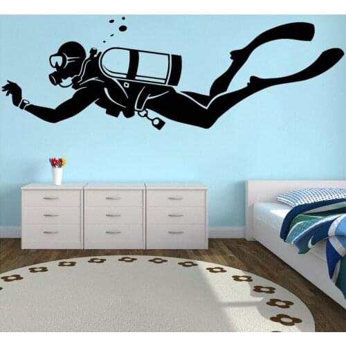 Diver Vinyl Stickers Extreme Sports Wall Decal Waterproof Bathroom Decoration Dive Diving Creative Mural Sea O123