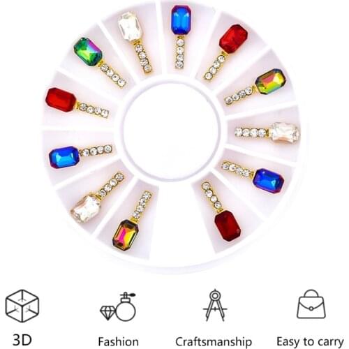 Y1UF Shinning Rectangle Fashion 3D Nail Art Crystals Diamonds with Rotate Disc for Nail Art Beauty Decor Craft Jewelry DIY