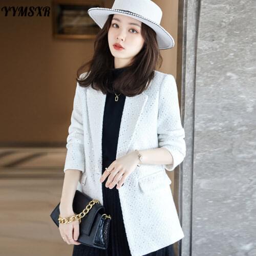 S-3XL Plus Size Womens Autumn/winter High-quality Sequins Decorated Office Ladies Suit Mid-length Slim-fit Jacket Female
