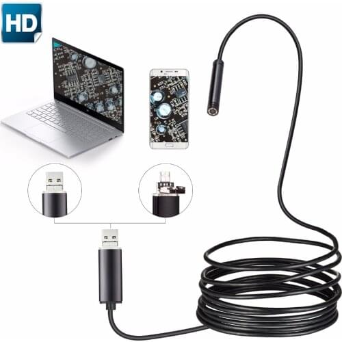 2in1 Android USB Endoscope Mini Camera 5.5mm 1M 2M 10M 5M Android Phone OTG USB Borescope Endoscoop Inspection Snake Tube Camera