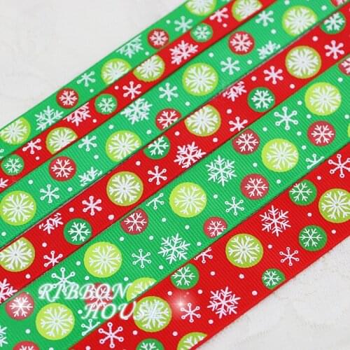 3 size10mm 15mm 25mm impressa Fita de Cetim fitas de presente de natal Do Floco De Neve Vermelho Christmas packaging party DIY