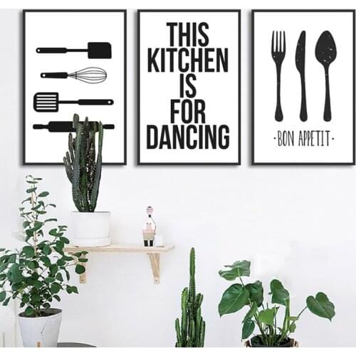 Black and White Kitchen Utensil Canvas Painting Art Nordic Posters and Prints Wall Pictures for Living Room Decoration Frameless