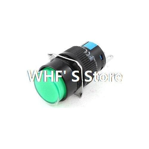DC 24V Green Lamp SPST OFF-(ON) Round Momentary Push Button Switch