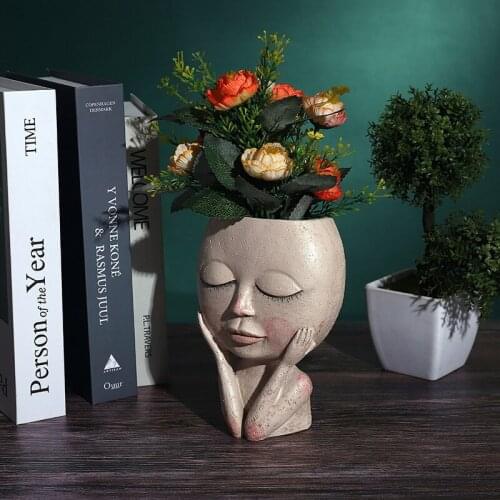 Decoration Human Face Vase Big Eyes Doll Resin Flowerpot Figure Sculpture Crafts Photography Props Flower Arrangement Container